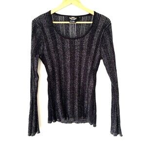 Vintage Harley Davidson Sweater Women XL Festive Party Shimmer Ribbed Black Logo